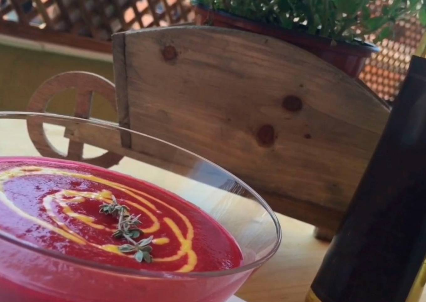 Beet gazpacho with mango vinaigrette