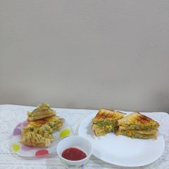 A picture of Paneer veg cheese corn grilled sandwiches/ healthy breakfast.