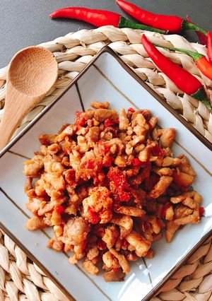 Hình của món Thịt Băm Rang Tỏi Ớt.