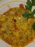 Arròs melos con bacallà, lechona i Gambón
