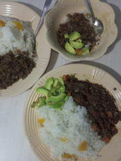 A picture of Pumpkin vegetable rice and kamande stew.