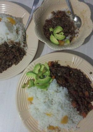 A picture of Pumpkin vegetable rice and kamande stew.