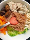 Brown Rice Noodle Soup with Pork Riblets and Vegetables