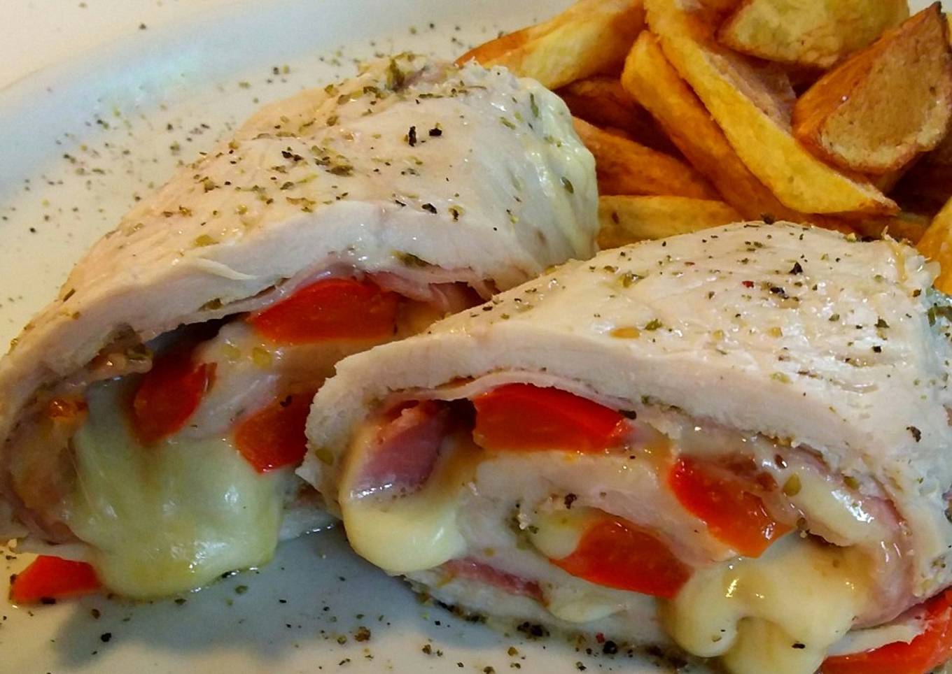 Pechuga de pollo rellena, asada al horno