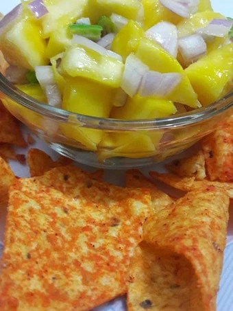 Easy Way Make Recipe 🍁🍀🍁MANGO SALSA🍁🍀🍁  WITH   DORITOS  (tortilla chips) #ramadankitiyari that is Delicious, Perfect}