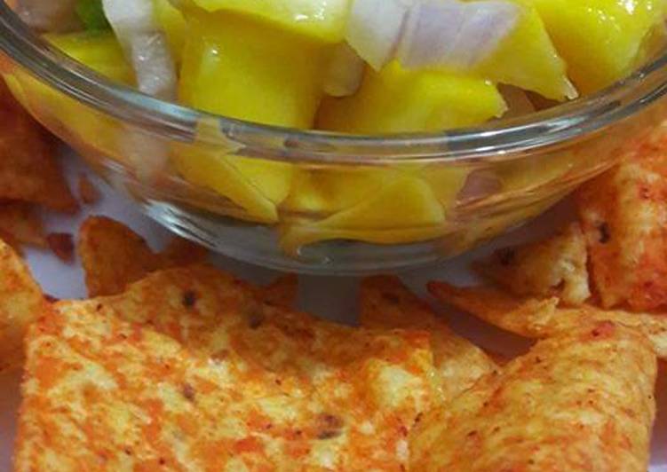 Steps to Prepare Any-night-of-the-week 🍁🍀🍁MANGO SALSA🍁🍀🍁  WITH   DORITOS  (tortilla chips) #ramadankitiyari