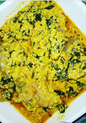 A picture of Egusi with goat meat.