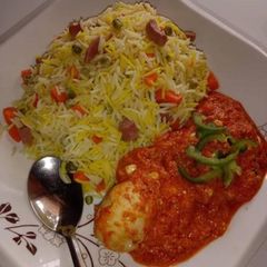 A picture of Veggies rice with mayonnaise stew.