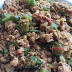 A picture of Lady fingers on mince meat.