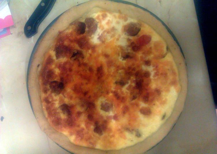Recipe of Super Quick Homemade Cumberland Sausage, Ham and Tomato Quiche with 2 Cheeses