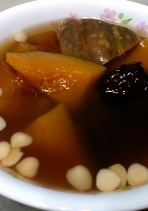 A picture of Pumpkin with Almond and Date Soup.