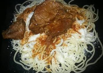 Easiest Way to Prepare Yummy Greek Reddened Veal with Pasta and Grated Myzithra   
