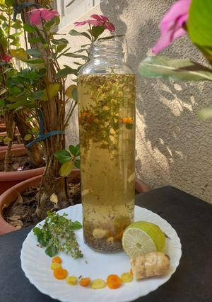 A picture of Herbs detox water (with Tulsi, Ajwain, Fennel).