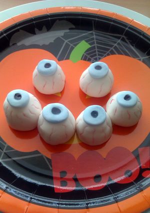 A picture of Vickys Halloween Bloodshot Eyeball Truffles GF DF EF SF NF.