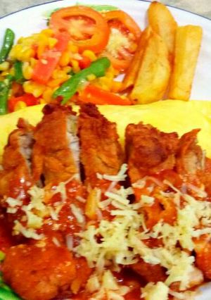 Foto resep Chicken shnitzel omelette rice