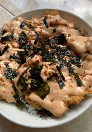 Foto resep Chicken karaage mentai rice