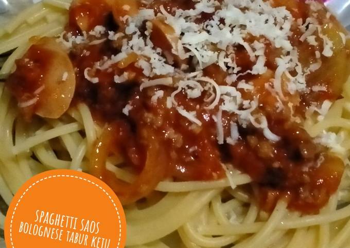 Standar Resep buat 131) spaghetti saos bolognese tabur keju yang lezat