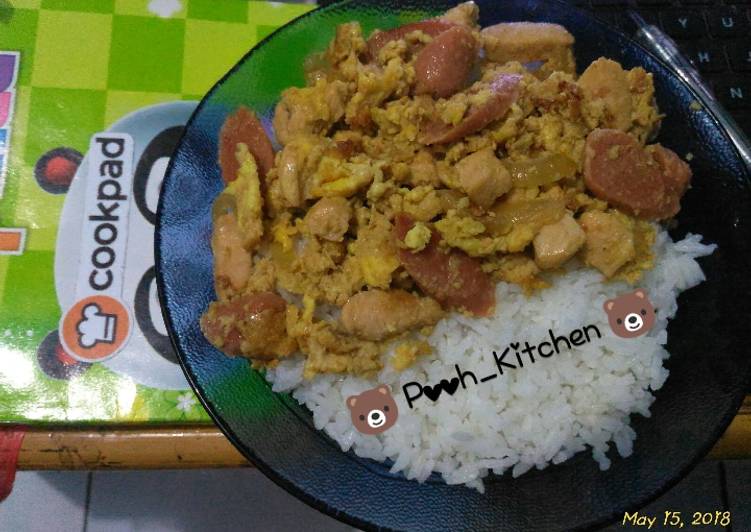 Bagaimana Menyiapkan 🐻 Rice bowl chicken and egg with sausage 🐻 Anti Gagal