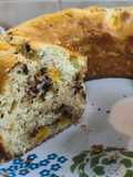 Budín húmedo de duraznos, coco y chocolate