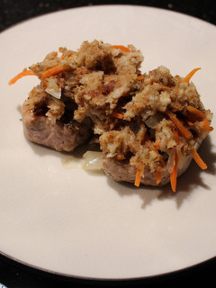 A picture of Pork Tenderloin Medallions with Stuffing Topper.