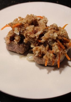 A picture of Pork Tenderloin Medallions with Stuffing Topper.