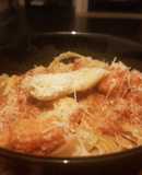 Orange Sauce Fettuccine, with Fish & Veg