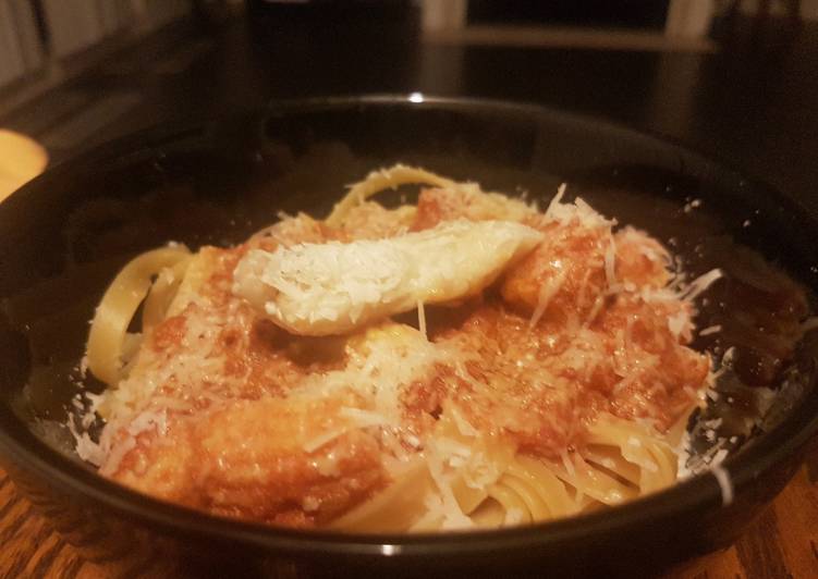 Recipe of Super Quick Orange Sauce Fettuccine, with Fish & Veg