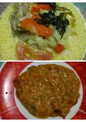 Foto resep Sayur ayam kuah kuning plus sambal tomat