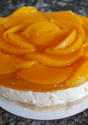 Una foto de Cheesecake de durazno