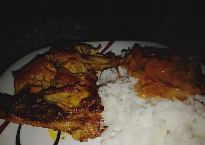 Steps to Make Speedy Marinated chicken, served with coconut sauce n rice