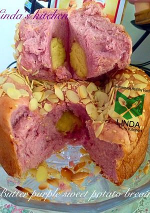 Hình của món Bánh mỳ khoai lang tím nhân bơ.