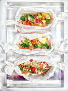 Una foto de Papillote de salmón