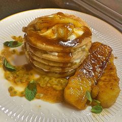 Caribbean spiced pancakes with pineapple A picture of Caribbean spiced pancakes with pineapple.