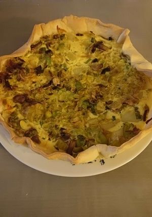 A picture of Leek, Mushroom, and Potato Tart.