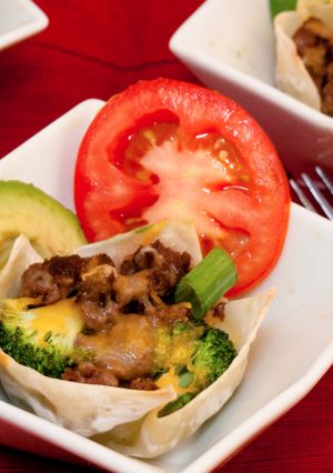 A picture of Broccoli & Bison Won Ton Cups.