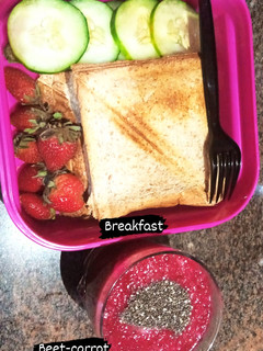 A picture of Breakfast #beet-carrot smoothie.