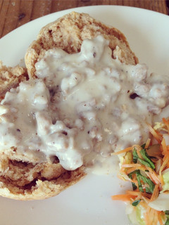 A picture of Country Style Biscuits and Sausage Gravy (from scratch!).