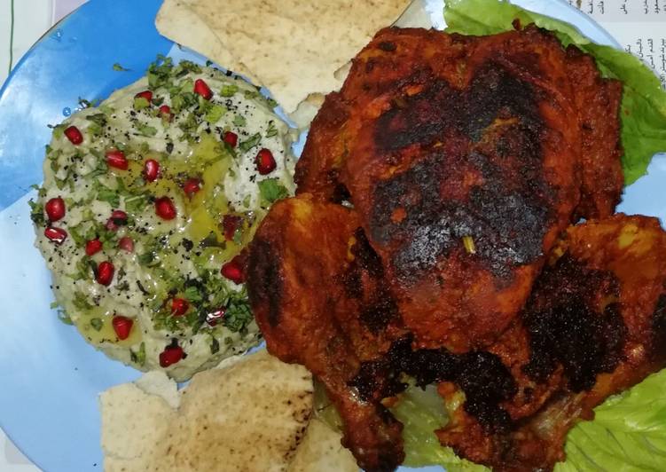 Chicken tandoori with moutabel(spicy eggplant dip)