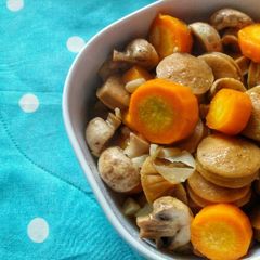 A picture of Stir Fried Sausages Carrot and Mushrooms.
