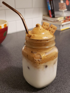 A picture of Dalgona whipped coffee.