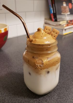 A picture of Dalgona whipped coffee.