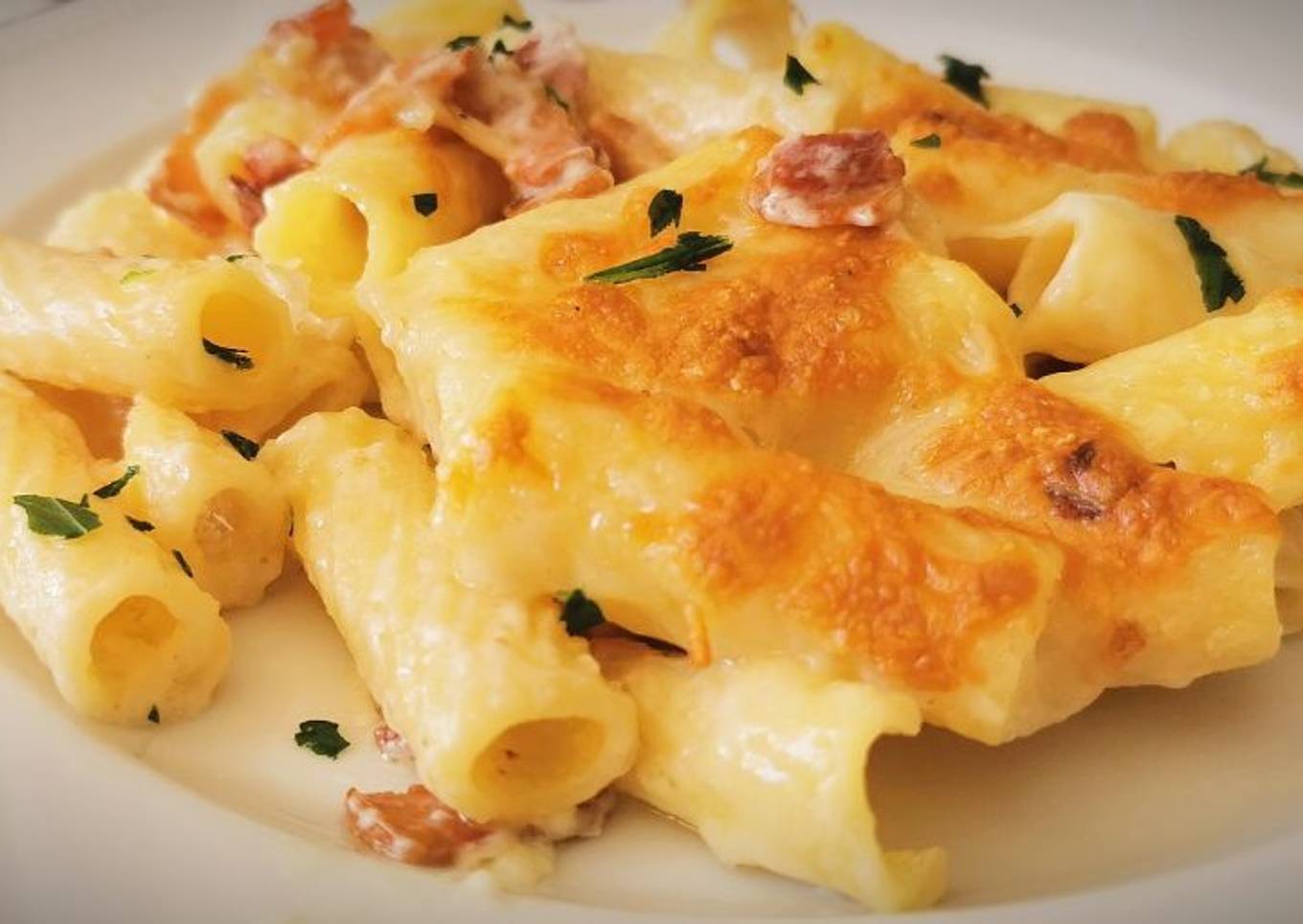 Rigatoni Carbonara al gratén