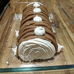 A picture of Chestnut and cognac Yule log (buche Mont-Blanc).