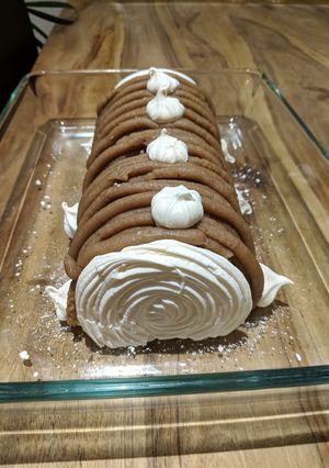 A picture of Chestnut and cognac Yule log (buche Mont-Blanc).