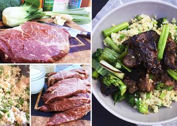 Recipe: Perfect Wagyu Mongolian Beef Stir Fry with Scallion Cauliflower Fried Rice