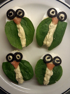 A picture of owl-o-ween Deviled Eggs.