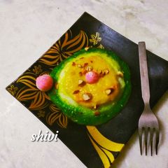 Innovative indian cake capsicum halwa,mango firni and firni A picture of Innovative indian cake capsicum halwa,mango firni and firni.