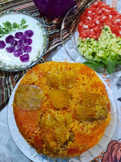 عکسی از دستور دمپخت گوجه با ته دیگ بادمجون