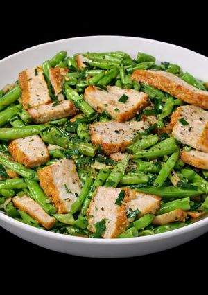 Hình của món SP.0029 - Đậu Cô Ve Xào Chả Cá Chiên.