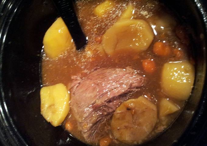 crock pot roast potatoes carrots/  then vegs beef soup w remaining left overs